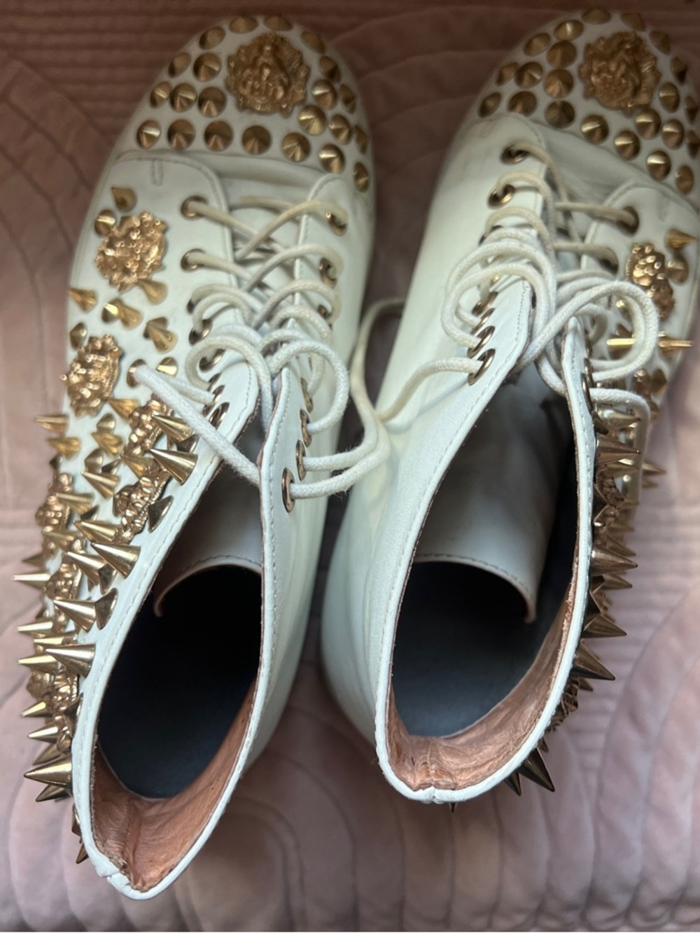 Jeffrey Campbell White High-Top Sneakers with Gold Studs - Picture 3 of 11